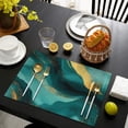 thumbnail image 3 of Teal and Gold Marble Flow Lines Pattern Summer Placemats Table Placemats Set Of 6-Linen Kitchen Washable Placemats Table Mats 11.8"x17.7" Non-Slip Heat Resistant, 3 of 5