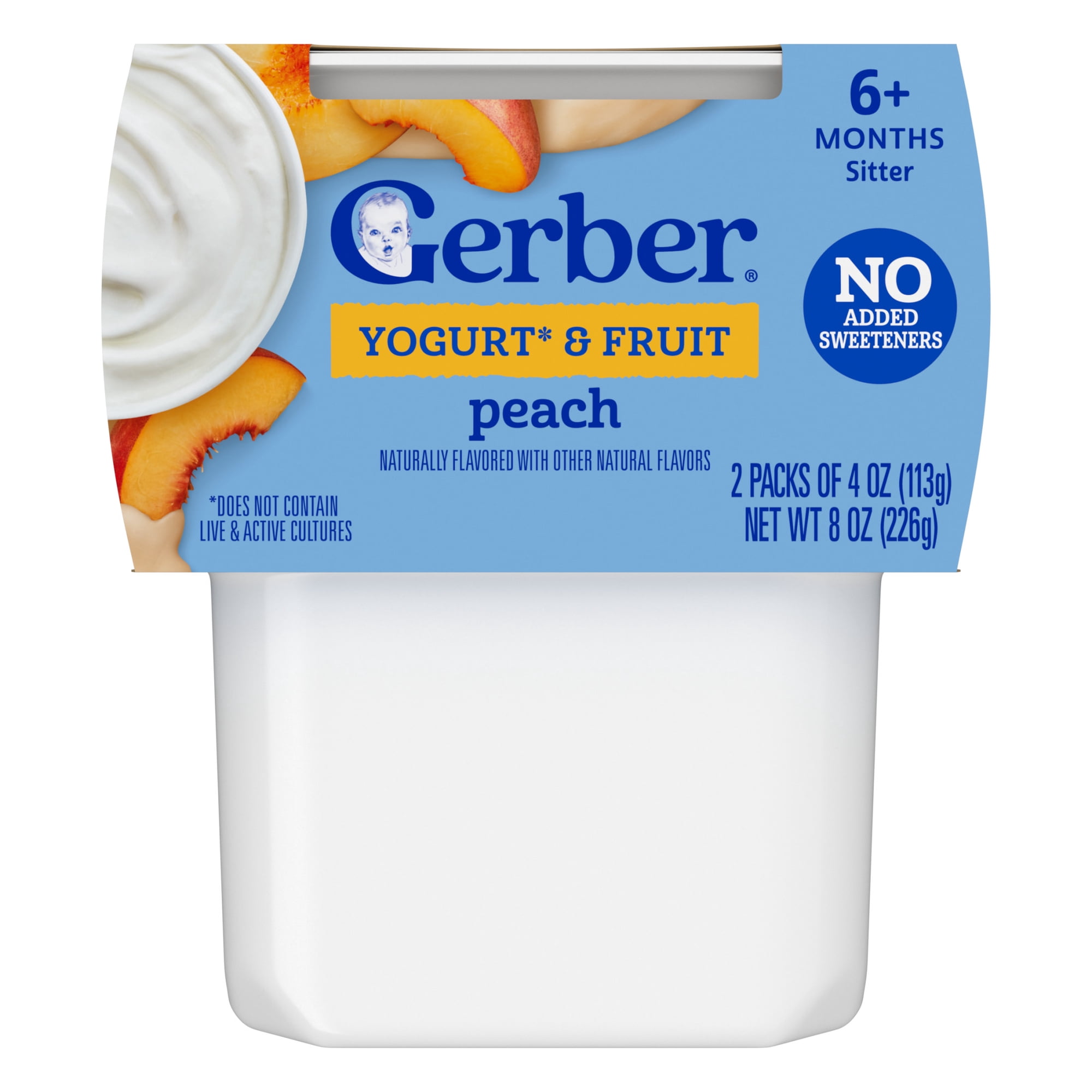 Gerber Yogurt Blends Stage 3 Baby Snacks Peach, 4 oz Tubs (Pack of 2)