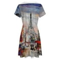 thumbnail image 5 of Romantic Paris Eiffel Tower Dress Summer Street Style Dresses Female Short Sleeve Printed Sundress, 5 of 7