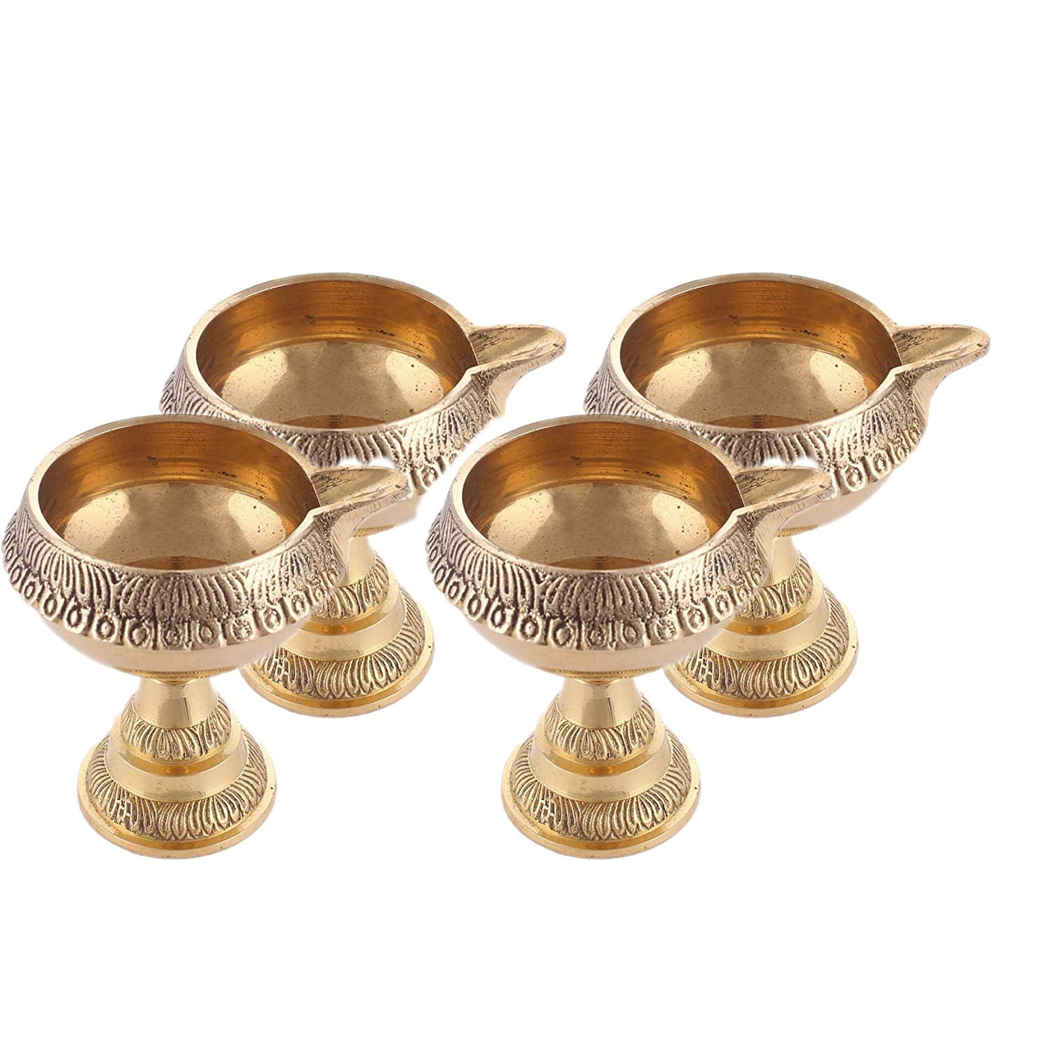 Pure Brass Handcrafted Diwali Kuber Deepak On Stand Diya Oil Lamp For Puja Home Decor Pack of 4 By Ashopi