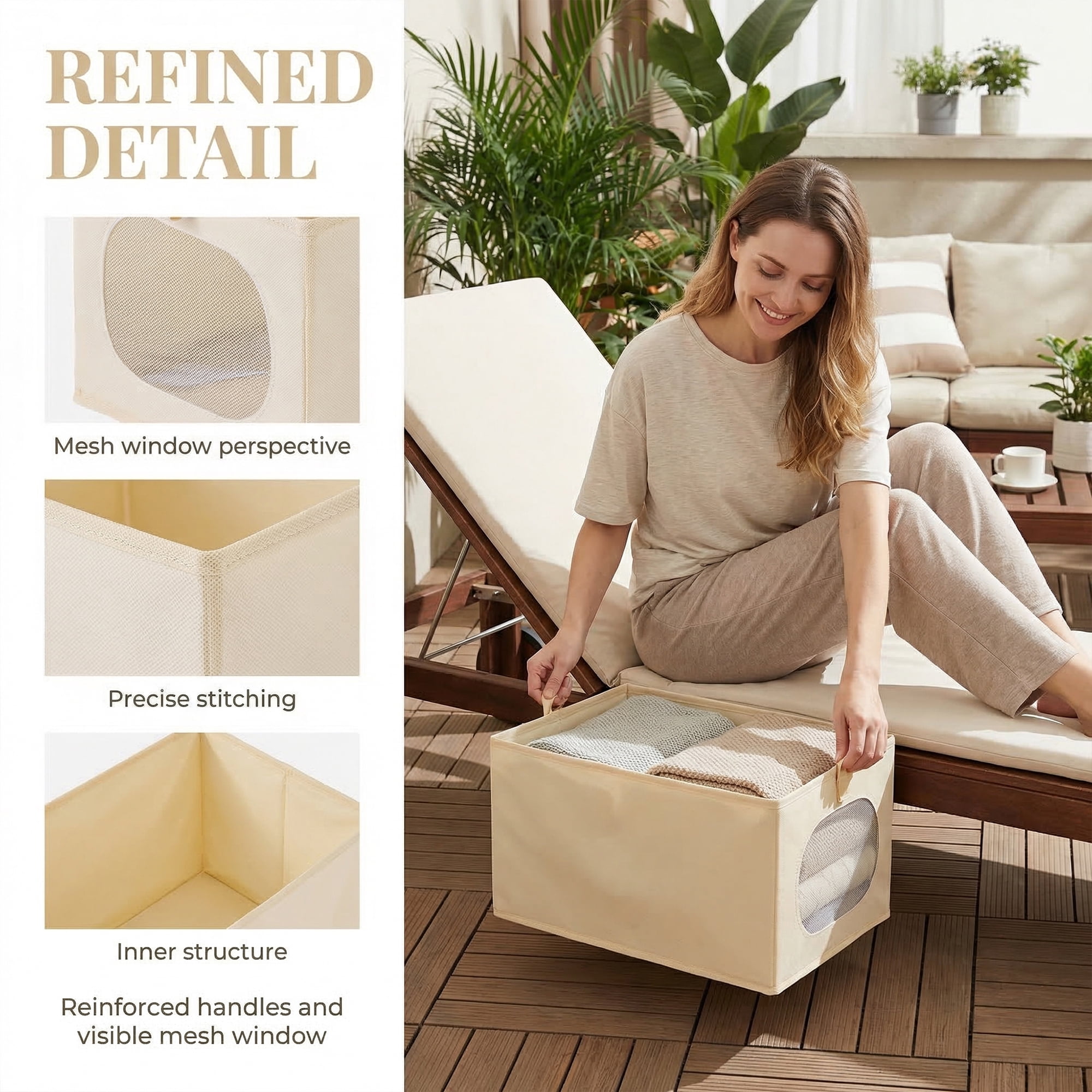 Unique Bargains Fabric Storage Bin With Bottom Beige 18.5*11.8*9.8in