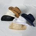 thumbnail image 3 of Straw Hat Ventilated Hollow  Collapsible Western Cowboy Beach Hat Photo Props, 3 of 10
