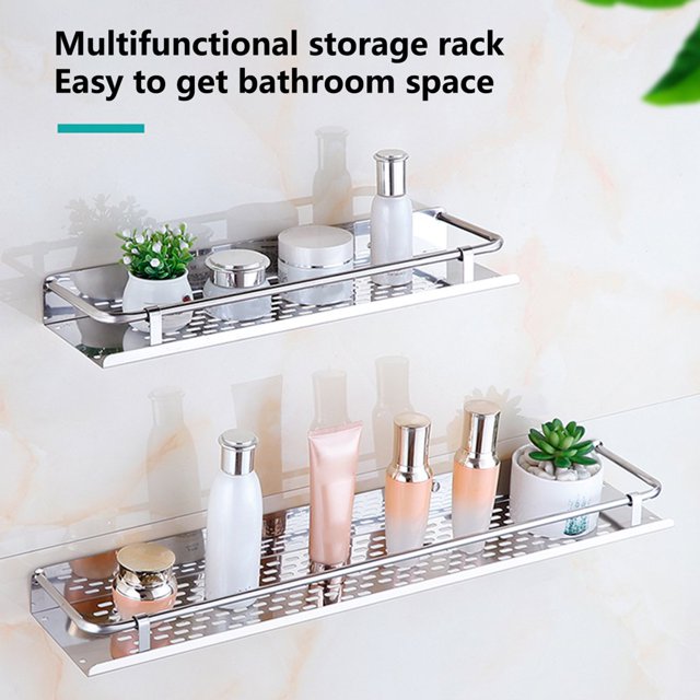 Bathroom Storage Shelf Wall Mounted Good Load-bearing Punch Free Corrosion Resistant with Fence Stainless-Steel Kitchen Bathroom Storage Rack Wall Shelf for Bathroom