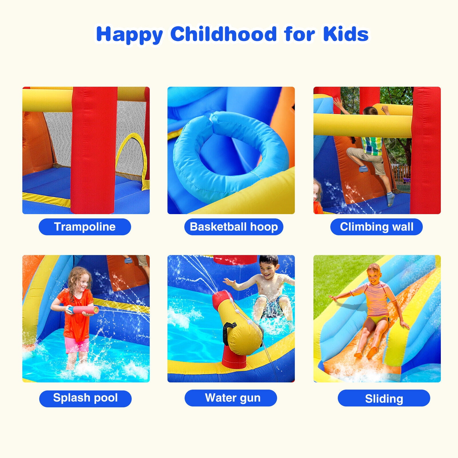 JOYLDIAS Kids Inflatable Water Slide Bounce House Splash Pool,Jumping Climbing with Air Blower,Water Guns
