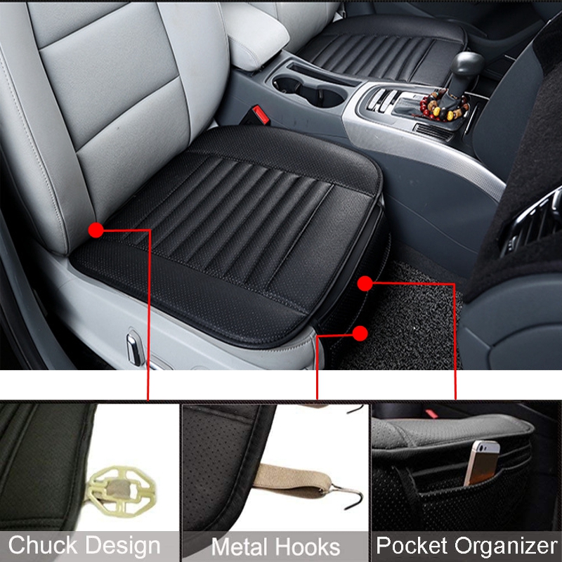 3 pcs 1Rear+2Front Car Universal Seat Cover Bamboo Breathable PU Leather Pad Chair Cushion US - image 4 of 12