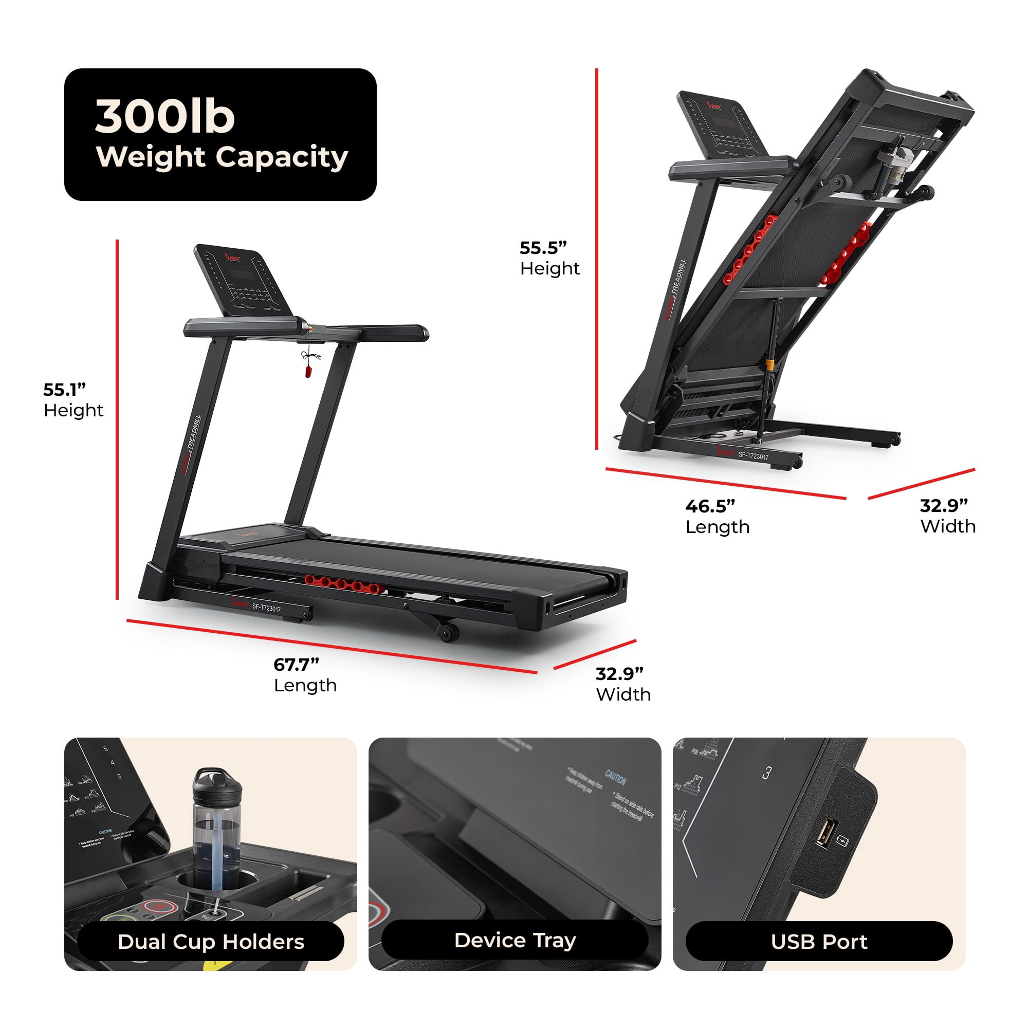 Sunny Health & Fitness Excel Smart Incline/Decline 20” Deck Treadmill with 300LB Weight Capacity - SF-T723017