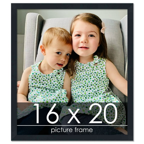 16x20 Contemporary Black Complete Wood Picture Frame with UV Acrylic, Foam Board Backing, & Hardware