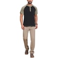 thumbnail image 2 of INSPIRE CHIC Men's Raglan Retro Colorblock Short Sleeve Button Down Henley Shirt M Black, 2 of 5