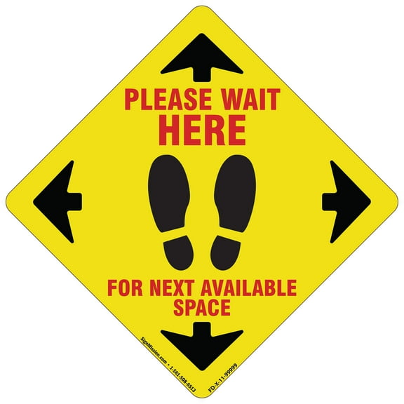 SignMission 11 in. Coronavirus Vinyl Decal - Please Wait Here Yellow - Pack of 3