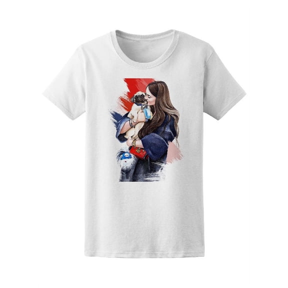 Lady With Small Pug Dog Tee Women's -Image by Shutterstock