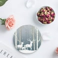 thumbnail image 3 of POGLIP Blanc Forêt Wapitis Ensemble de 4 Rond Coaster pour les Boissons, Absorbant en Pierre Céramique Coasters Tasse Tapis avec Base en Liège pour la Maison Cuisine Salle Café Table Bar Décor, 3 of 5