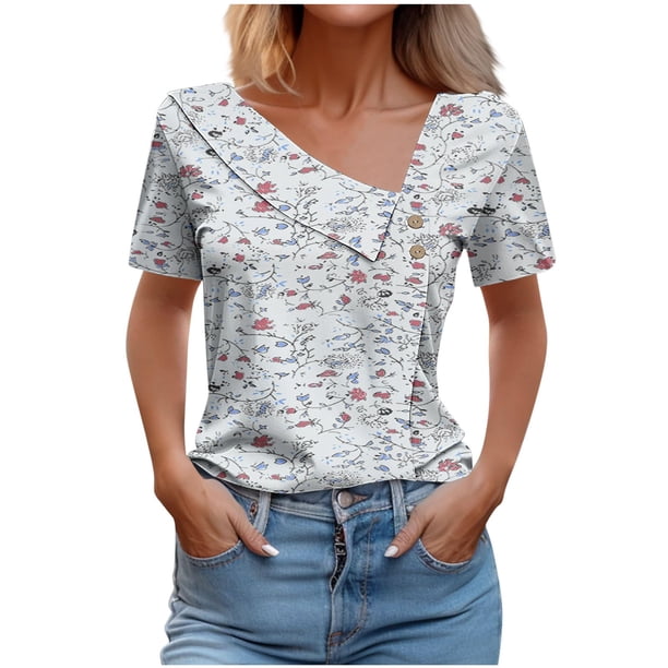 Top de Verano Mujeres Cuello en V Casual Top de Manga Corta, Ligera Primavera Y Blusa de Verano para las Mujeres