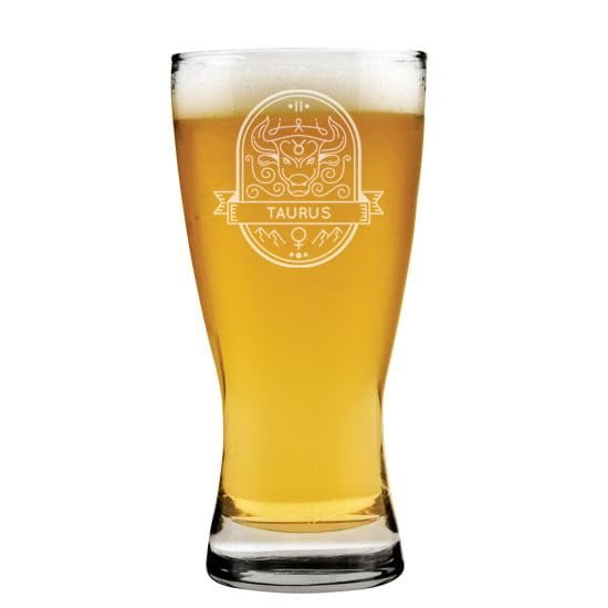 15 oz Beer Pilsner Glass Gift Mystical Zodiac Horoscope (Taurus)
