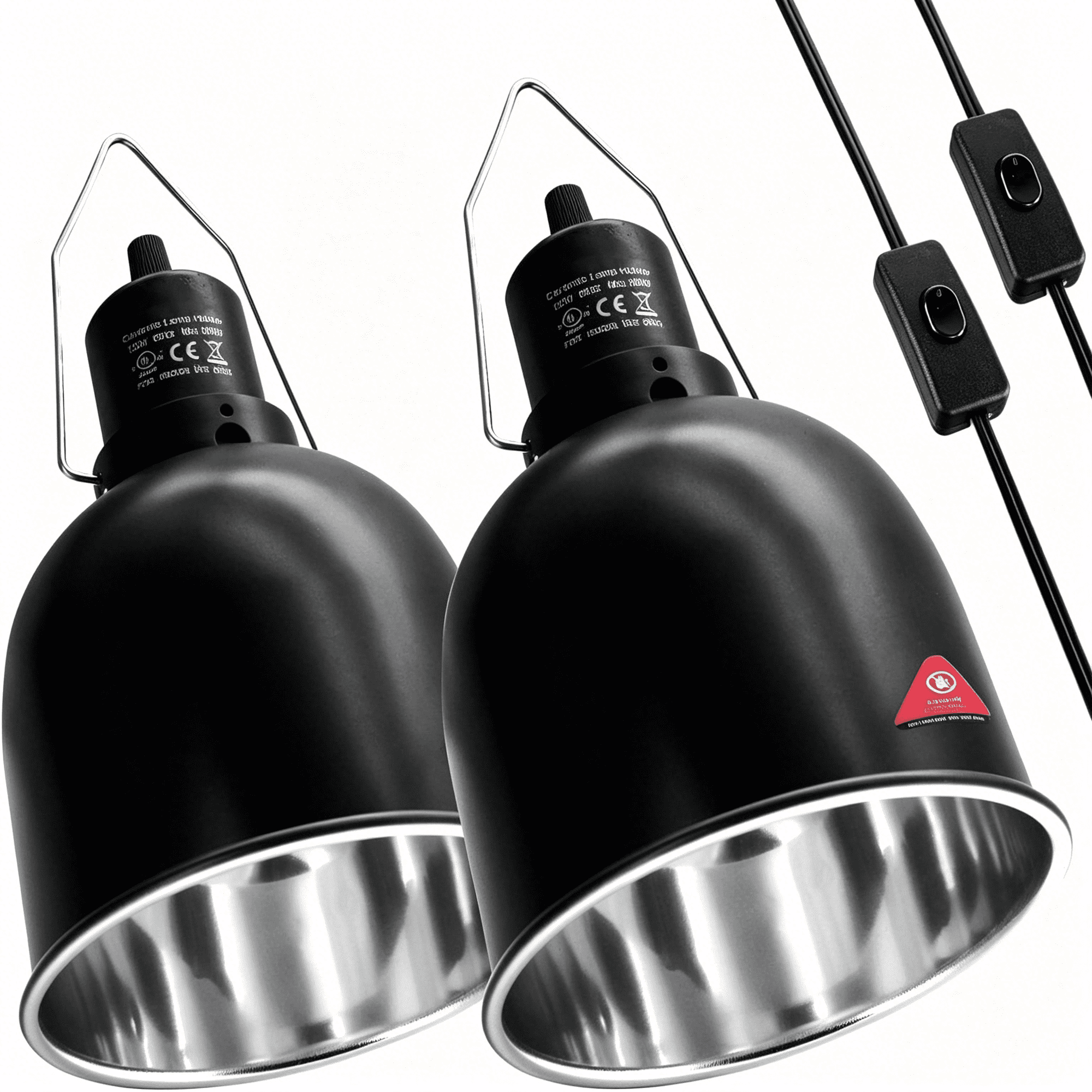 HIBIBUD Reptile Light Fixture, 2 Packs 5.5 Inch Deep Dome Lampshade Dimmable, Reptile Heat Lamp Fixture with Separate Switches Fit for UVB Bulb Basking Heat Bulb for Reptile Glass Terrariums