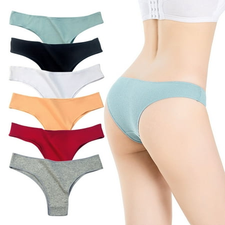 

rygai Women Panties Solid Color Breathable Thread Low Waist Soft Sweat Absorption Cotton High Elasticity G-string for Daily Wear Blue XL