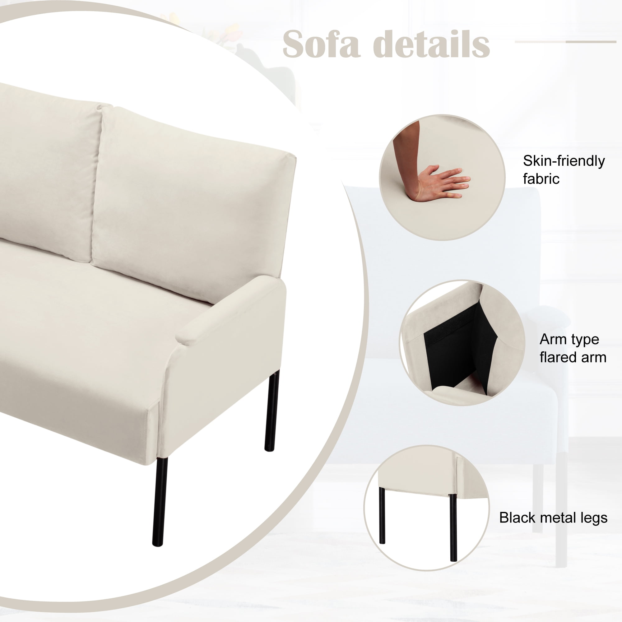 Gewnee 45.7”Small Modern Loveseat Couch,Fabric Upholstered 2-seater Sofa for Apartment or Small Living Room(Beige)