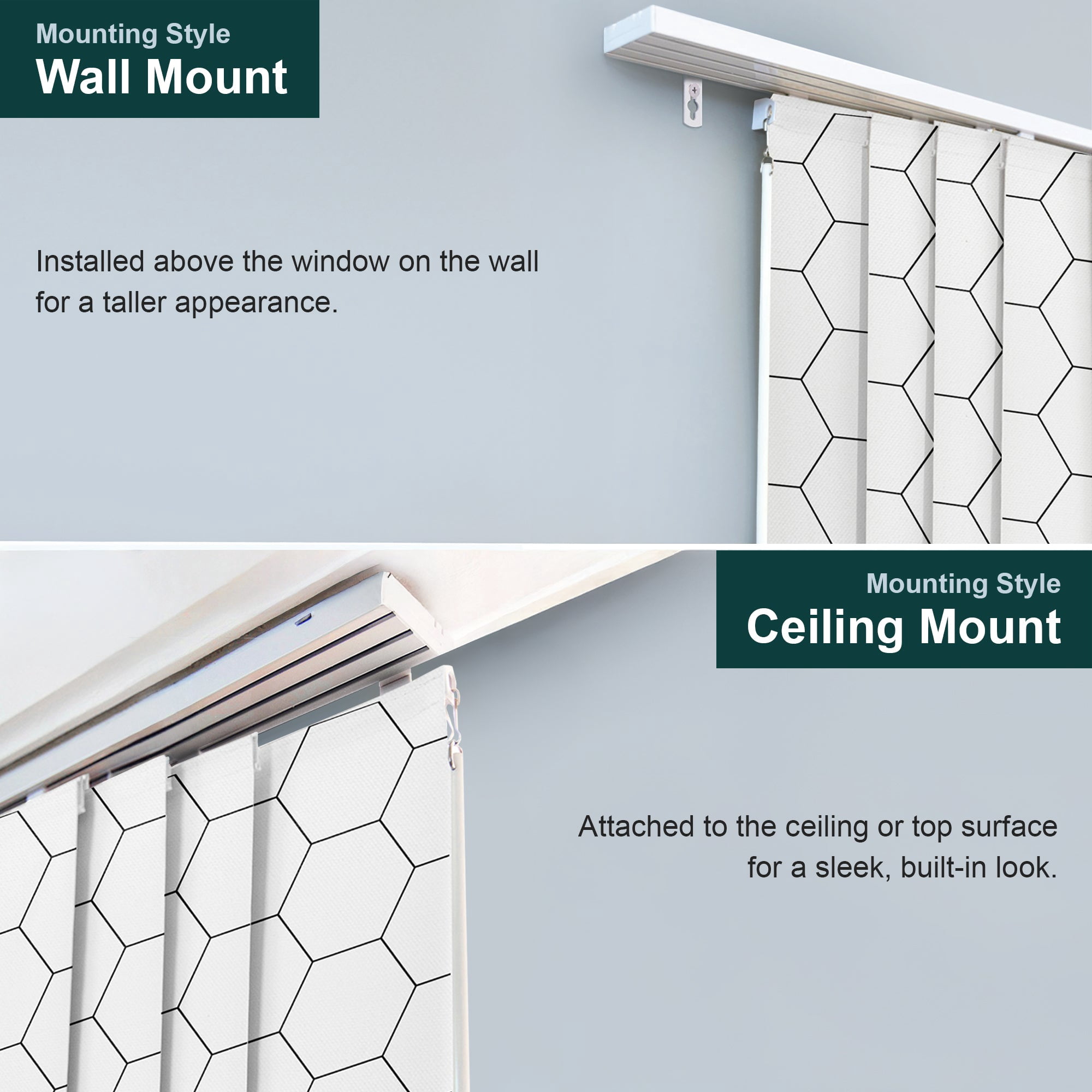 Chicology Adjustable Sliding Panel Blinds. Hexagon, 46"-86"W X 0"-96"H