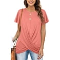thumbnail image 4 of Baqcunre T Shirts For Women Ladies Casual Solid Colour Twisted Crew Neck Loose T Shirt Top Workout Tops Plus Size Tops Pink 4XL, 4 of 6