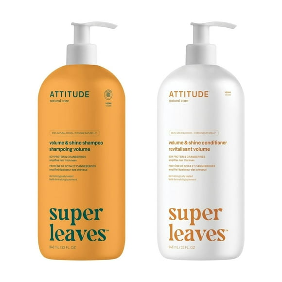 Bundle of ATTITUDE Hair Shampoo and Conditioner, Plant- and Mineral-Based Ingredients, Vegan and Cruelty-free Beauty and Personal Care Products, Volumizing, Soy Protein