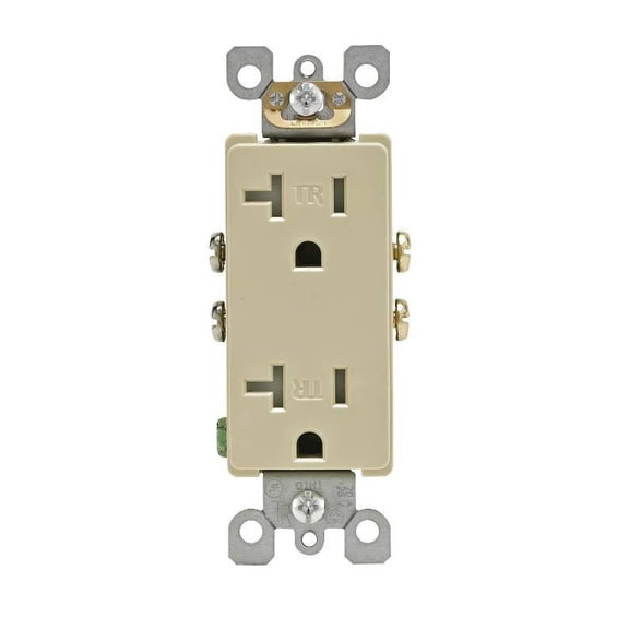 Leviton 132-T5825-00I Duplex Receptacle, 2 -Pole, 20 A, 125 V, Side Wiring, NEMA: 5-20R, Ivory