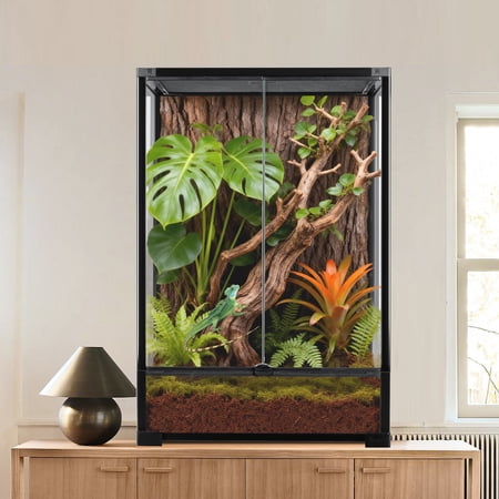 64 Gallon Reptile Tempered Glass Terrarium with Swing Doors- 24" x 18" x 36" , Removable Glass Door Reptile Terrarium with Top Screen Mesh Ventilation