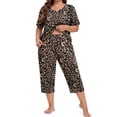 thumbnail image 2 of WellSize Plus Size Women Pajamas Set V Neck Short Sleeve Tops and Capris with Pockers Two Piece Lounge Sets Summer Oufits sleepwear, 2 of 7