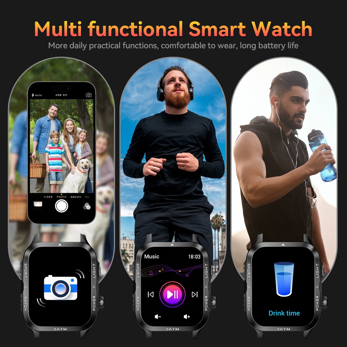 QTLLBT KT89 Series Alarm Smart Watch No Plan-Unlocked Device 1.96in Black Aluminum Case with Black Sports Band
