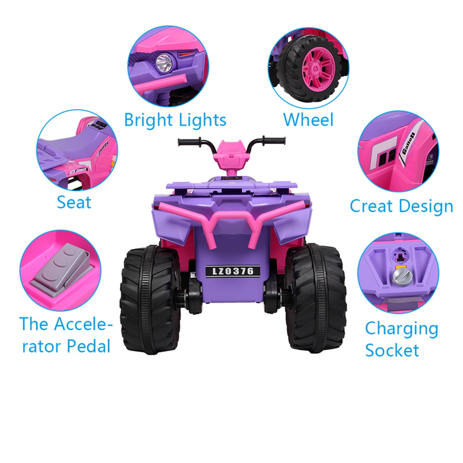 CIPACHO 12V ALL Terrain Vehicle Dual Drive Battery Kids Ride On Cars without Remote Control with Slow Start, Pink CIPACHO 12V ALL Terrain Vehicle Dual Drive Battery Kids Ride On Cars without Remote Control with Slow Start, Pink