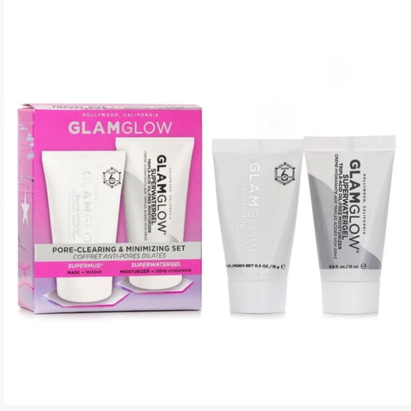 GlamGlow Pore-Clearing & Minimizing 2 Piece Mini Set - Face Mask and Moisturizer - New In Box