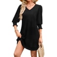 thumbnail image 1 of Vestido de verano WIHOLL con cuello en V y manga 3/4 para mujer, negro XL, 1 of 4
