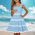 thumbnail image 2 of Inglocry Girl's Sundresses Kids Summer Sleeveless Bowknot Strap RIC Rac Smocked Summer Dresses 5-14 Years Sky Blue 9-10Y, 2 of 9