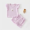 thumbnail image 3 of enyan Toddler Baby Girl Summer Clothes Short Sleeve Tops+Elastic Drawstring Plaid Shorts Two Piece Fruit Print Outfit Set(Purple,12-18 Months), 3 of 7