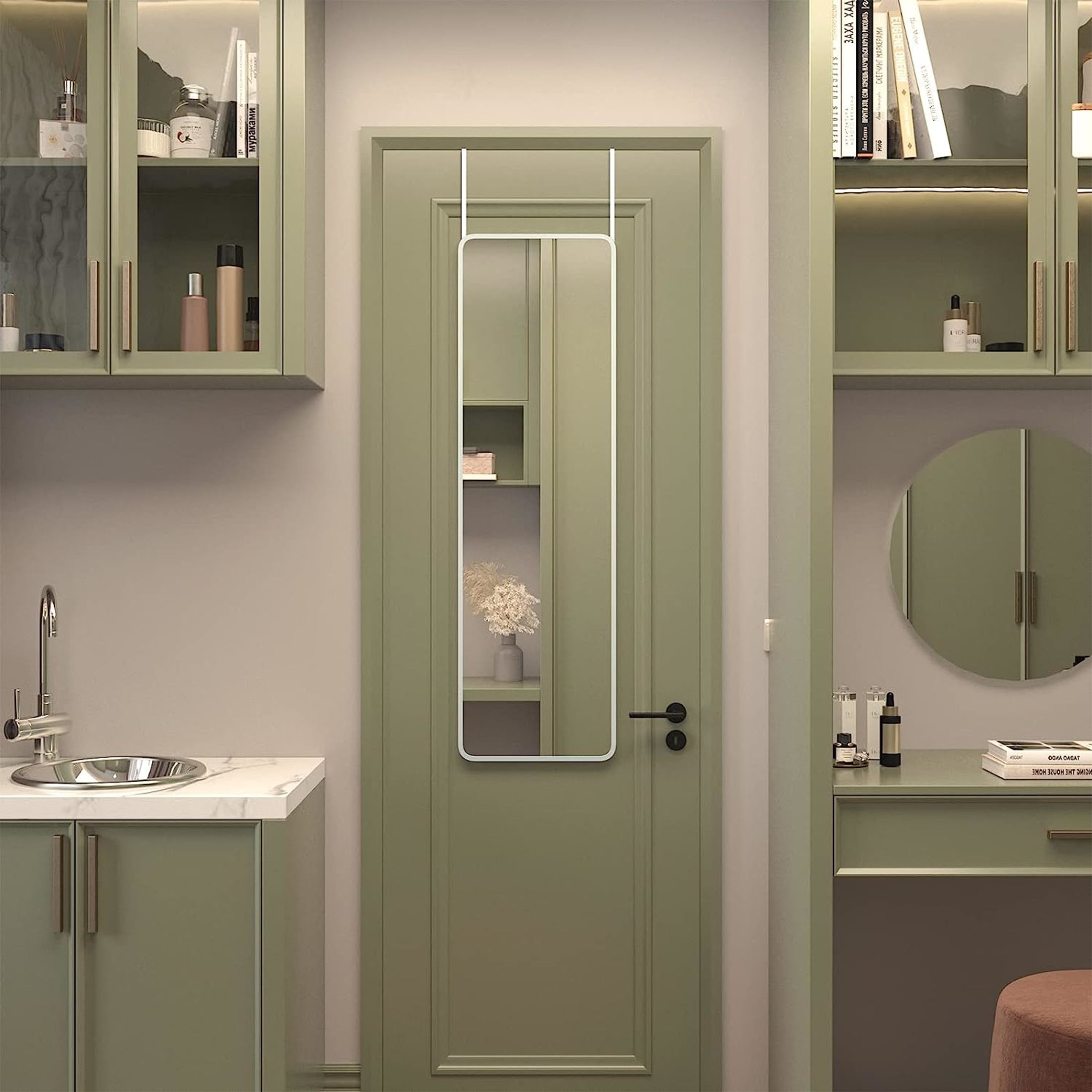 Noble House 47"x14" Rectangular Door Mirror, Aluminum Alloy Frame, HD Shatterproof Glass, Silver