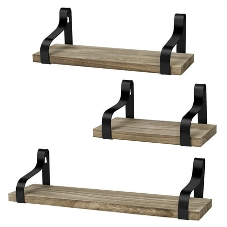 Wall Mounted Bathroom Storage Units Floating Ledge Shelves Wall Mounted - Rustic Wooden Storage Brackets, Decorative Shelving Units, Home Accessory Organizer Holder for Bedroom Living Room Bathroom Kitchen, Set of 3, Weathered Wood ()