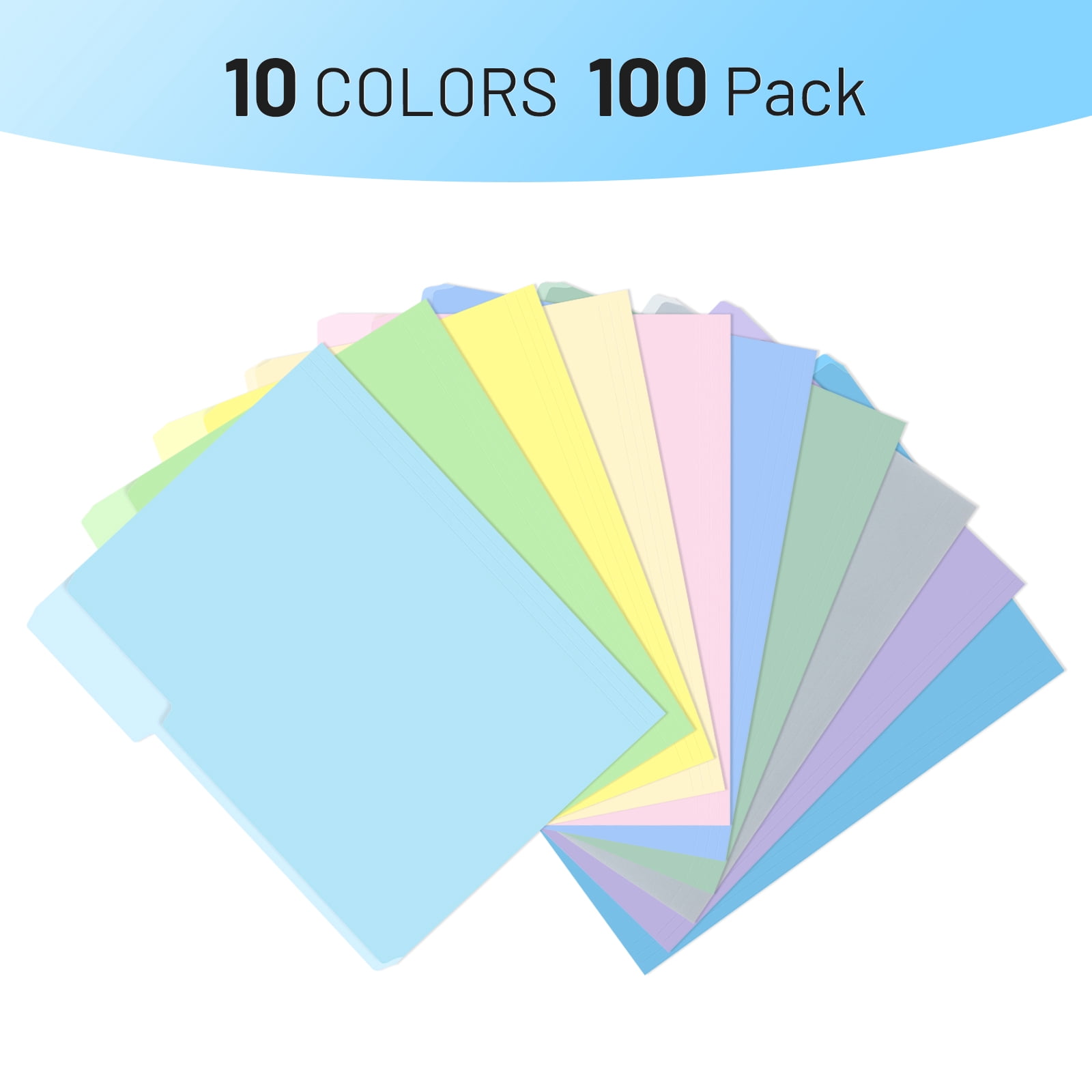 ViVin File Folder with 1/3 Cut Tabs, Fits Letter Size, 100 Pack, for School and Office(3nd Multicolored)