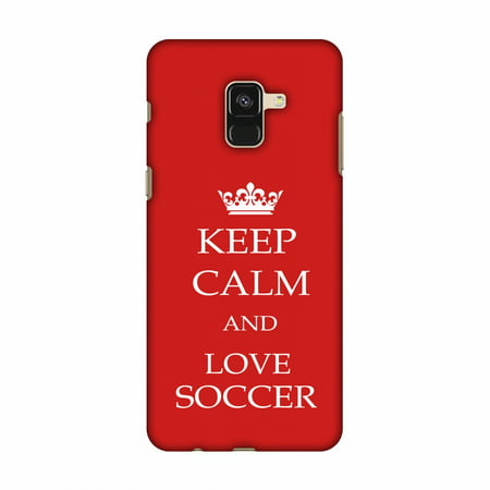 Samsung Galaxy A8 2018 Case - Soccer - Keep Calm Love Soccer - Red, Hard Plastic Back Cover, Slim Profile Cute Printed Designer Snap on Case with Screen Cleaning