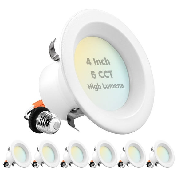 Luxrite 4 inch LED Recessed Can Lights, 14W=75W, 5 Color Options 2700K-5000K, 950 Lumens, Dimmable, Wet Rated, IC Rated, ETL Listed 6-Pack
