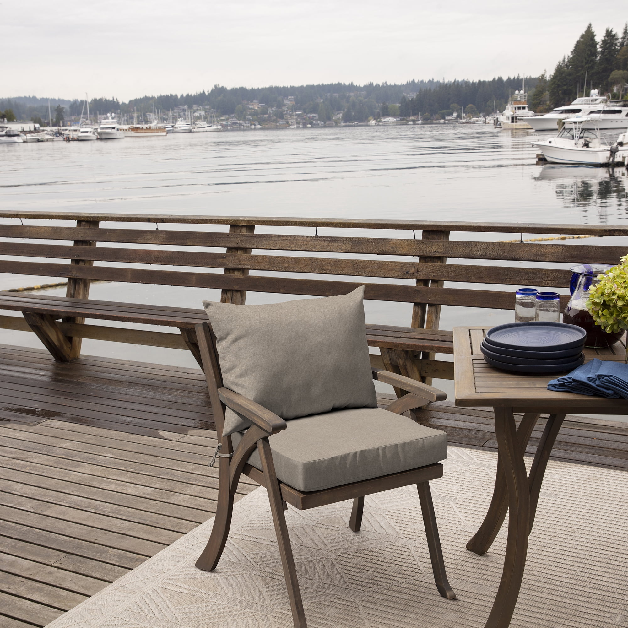 ARDEN Oceantex Outdoor Dining Chair Cushion Set, 21 x 38, Recycled Fabric, Water Repellent, Fade Resistant 21 x 38, Natural Tan