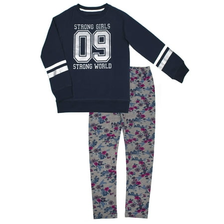 Varsity Glitter Graphic Fleece Top & Legging, 2-Piece Outfit Set (Little Girls & Big Girls)