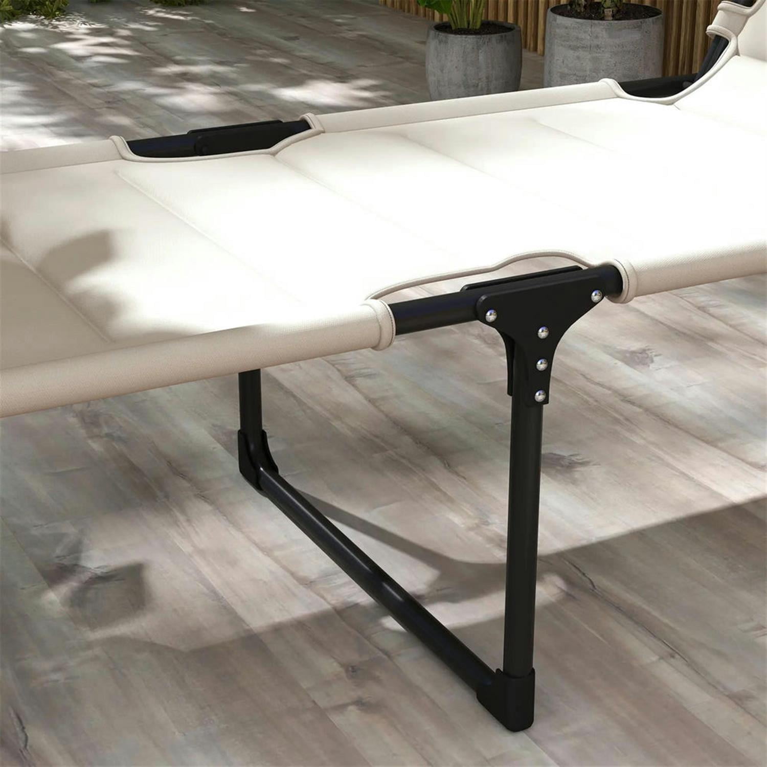 Demi Bonn 2-Piece Outdoor Folding Lounger Chair with 4-Position Backrest, Comfortable Cushions & Sun Canopy for Beach, Yard, Patio, White