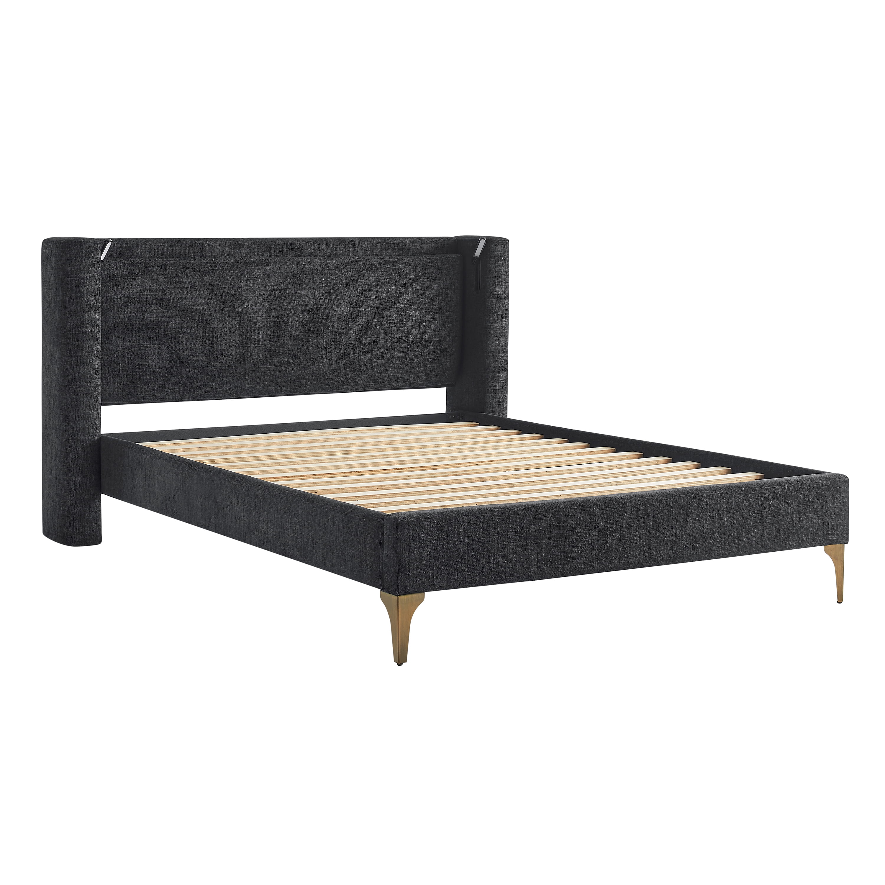 Studio Living Shiloh Upholstered Wingback 41.9" Black Bed Frame, Queen
