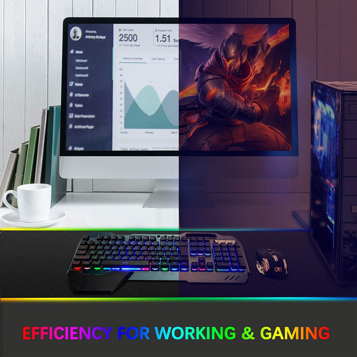 Gaming Keyboard,Mechanical Feel Rainbow Breathing Backlight Mute Multimedia Ergonomic USB Wired Game Keyboard for PCLaptop//Computer