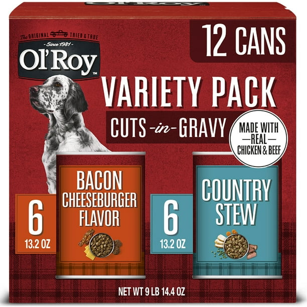 Ol' Roy Cuts in Gravy Wet Dog Food Variety Pack, Bacon Cheeseburger Flavor and Country Stew