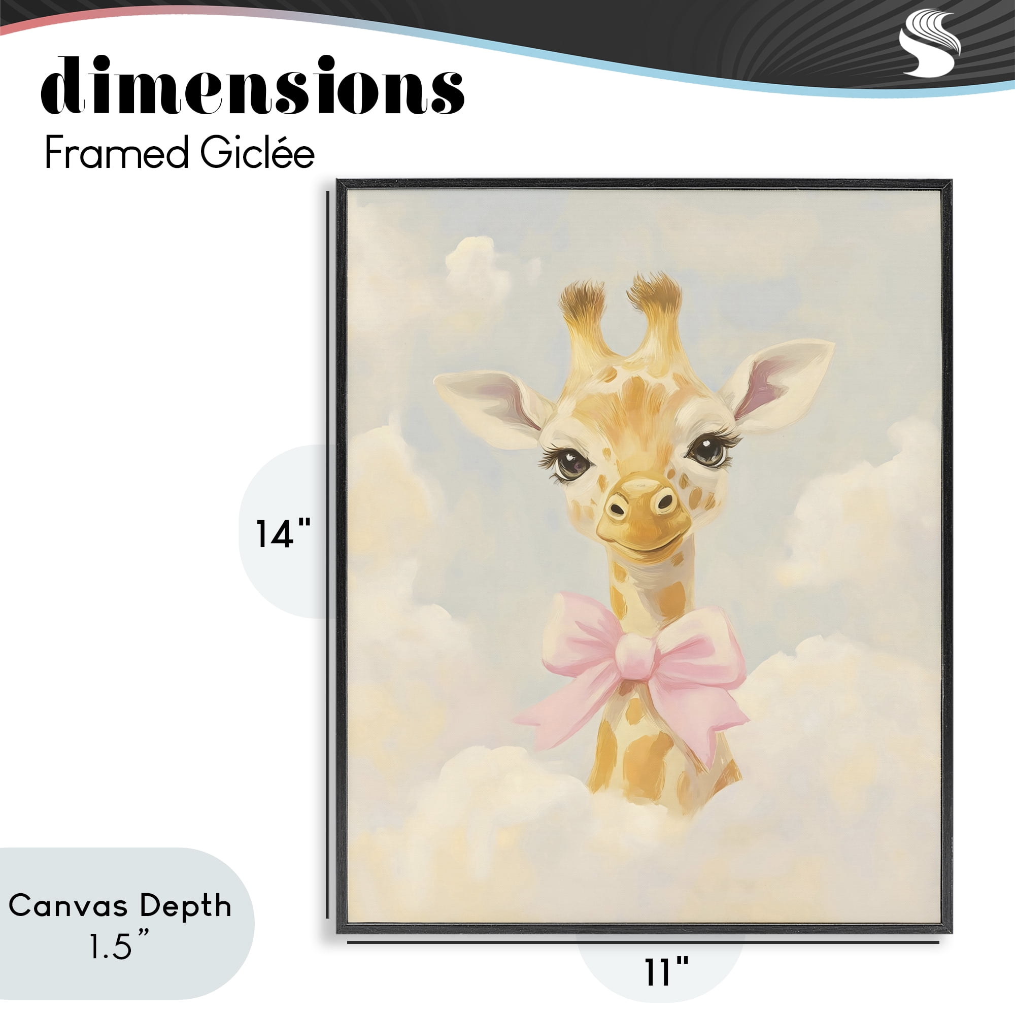 Stupell Industries Charming Giraffe In The Clouds Black Framed Giclee Art, design by The Prints Vibe