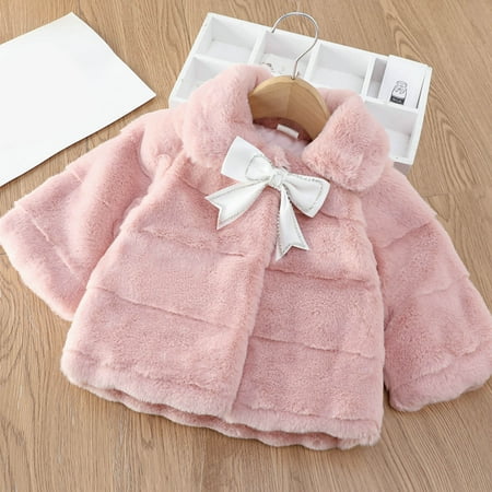 

BELLZELY Toddler Clothing Sets Clearance Toddler Girls Solid Color Plush Cute Bow Imitation Rabbit Fur Keep Warm Winter Lapel Thick Coat Cloak