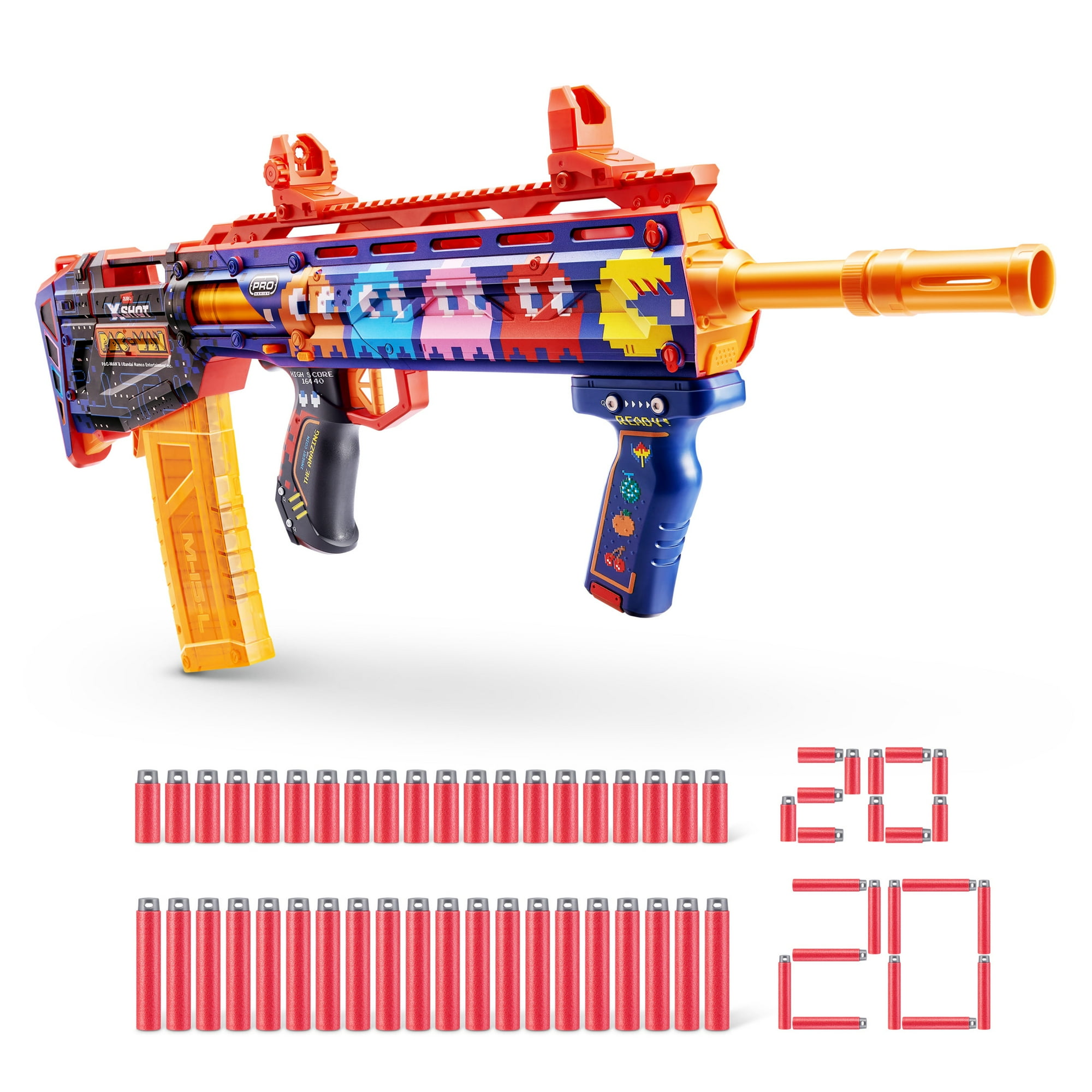 XSHOT SKINS Pro Series 1 Pac-Man Long Shot Blaster by ZURU with 40