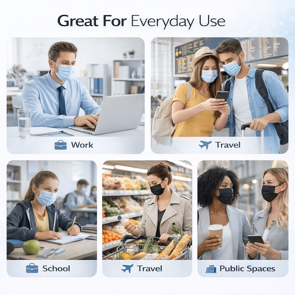 2000 Disposable Face Masks 2,000 Protective 3-Ply Breathable Comfortable Nose/Mouth Coverings for Home & Office | Elastic Ear Loop 3-Layer Safety Shield for Adults (Dark Black-2000pcs)