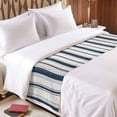 thumbnail image 4 of Bed Runner Scarf for Cal.King Size Bed, Navy Blue Beige Beds Scarf Throws for Foot of Bedding, Retro Simple Abstract Vertical Stripes Decorative Beds Runners for Bedroom Guestroom, 102"x20", 4 of 8