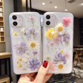 thumbnail image 3 of Case for iPhone 11 6.1 inch, Bling Glitter Sequin Handmade Real Dried Flower Leaf Embedded Pressed Floral Flexible Soft Rubber Gel TPU Protective Bumper Back Cover - Blue+Pink, 3 of 9