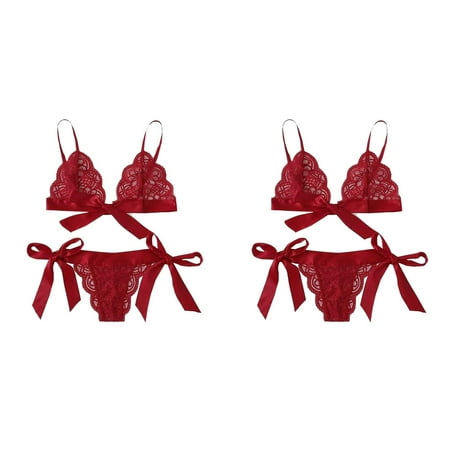 2 Pack Women Bra Underpant Scalloped Trim Tie Side Lace Set Lingerie Bow Snap Crotch Lingerie plus 4x Womens Lingerie plus Size Womens Lingerie Stockings plus Size Lingerie for Women